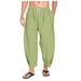 Men's Cotton And Linen Harem Pants, Drawstring Casual Capri Pants, Light And Loose Beach Yoga Pants_viptrois.com