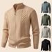 Men's Thickened Stand Collar Zip-Up Knit Sweater Jacket - Loose Fit Casual Outerwear For Autumn & Winter_viptrois.com