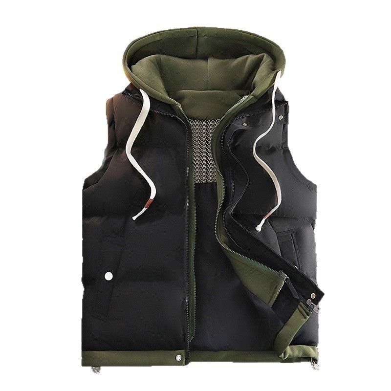 Youth Winter Hooded Vest – Thick Cotton Sleeveless Jacket, Fake Two-Piece Design (White/Black/Caramel/Brown/Red, L-5XL)_viptrois.com