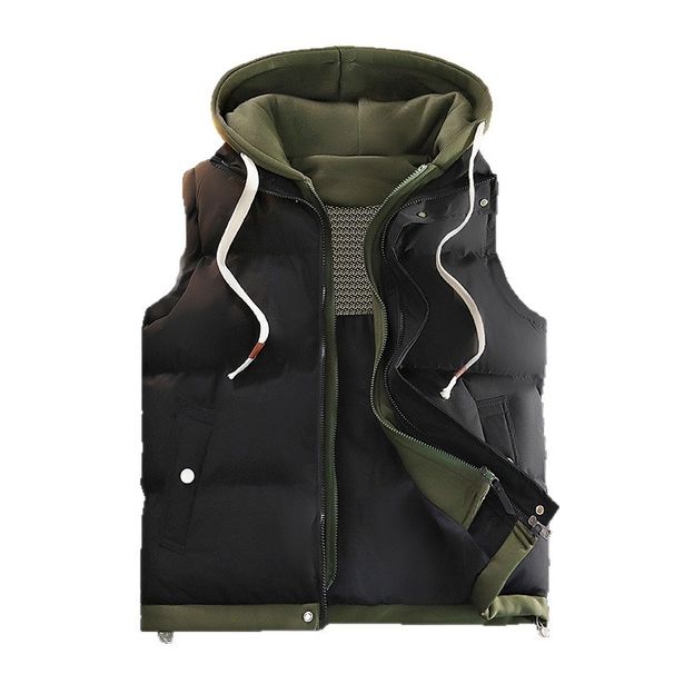 Youth Winter Hooded Vest – Thick Cotton Sleeveless Jacket, Fake Two-Piece Design (White/Black/Caramel/Brown/Red, L-5XL)_viptrois.com