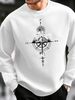 Men's Loose Casual Fashionable Mountain And Compass Pattern Printed Round Neck Long Sleeved Sportswear For Autumn And Winter_viptrois.com