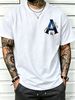 100% Cotton Men Casual T-shirt 3D Blue Diamond A Monogram With Floral Accent Print Crew Neck Short Sleeve Daily Streetwear Top_viptrois.com