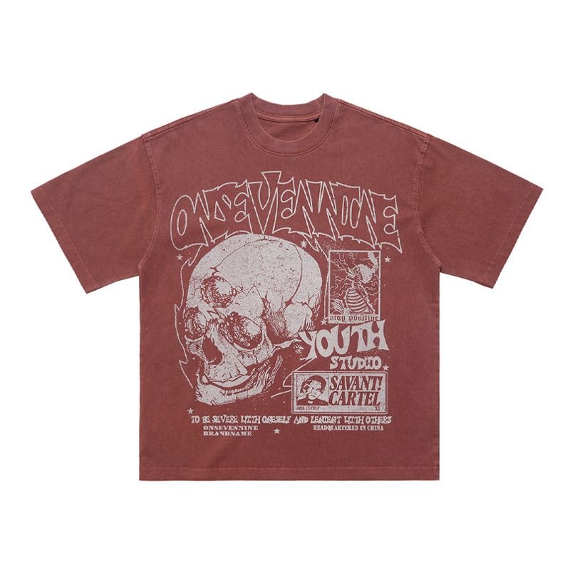 Summer New American Style Trend Skull Print Street Design Loose T-Shirt For Men Ins_viptrois.com