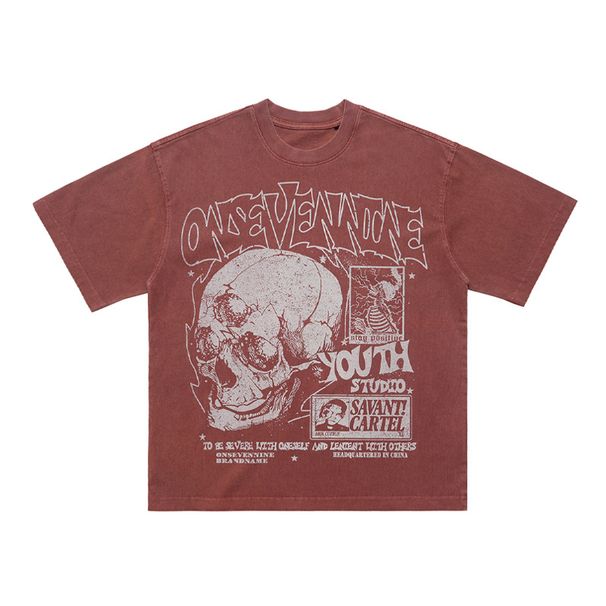 Summer New American Style Trend Skull Print Street Design Loose T-Shirt For Men Ins_viptrois.com