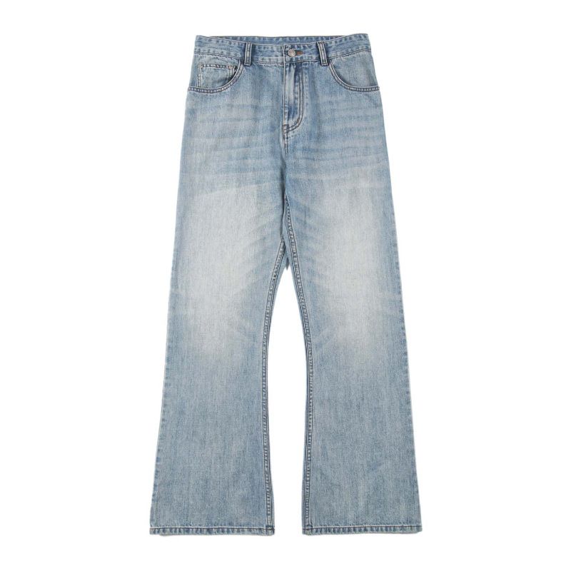 Men's Clothing & Archer0603 & American High Street Trendy Brand Washed Distressed Light Blue Slim Fit Flared Casual Jeans For Men_viptrois.com
