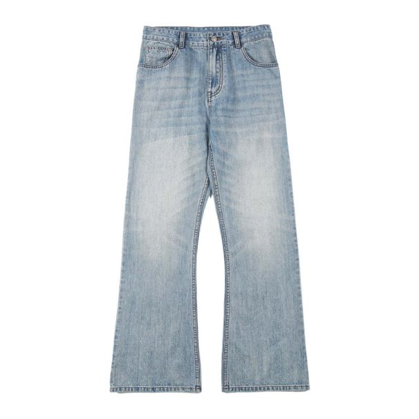Men's Clothing & Archer0603 & American High Street Trendy Brand Washed Distressed Light Blue Slim Fit Flared Casual Jeans For Men_viptrois.com