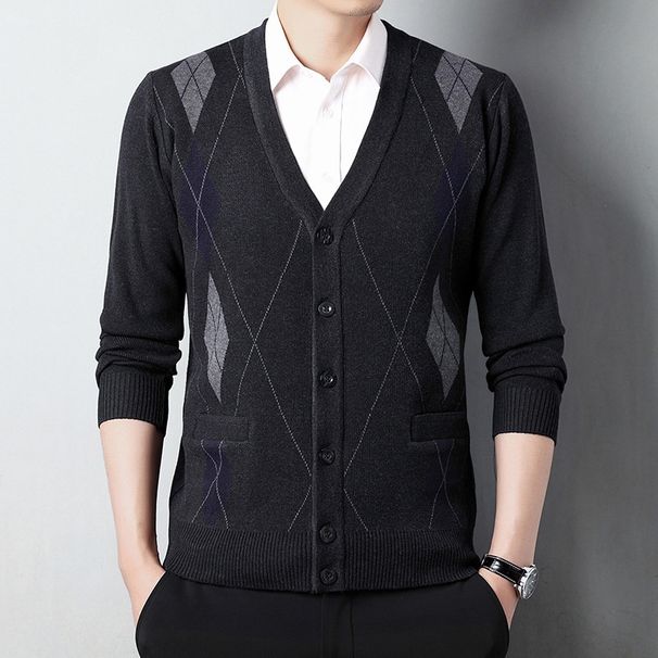 Autumn Winter Knitted Cardigan Men's Wool Sweater Long Sleeve Middle-aged Thickened Warm Coat Dad's Outfit Business_viptrois.com