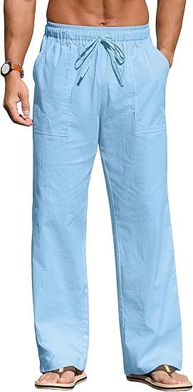 2025 Men's Linen Casual Long Pants, Large-sized Loose Drawstring Pocket Beach Pants For Men_viptrois.com