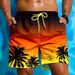 Fashionable Gradient Pattern Beach Shorts For Men, Coconut Tree 3D Printed Swim Trunks, Hawaiian Shorts, Loose Fit_viptrois.com