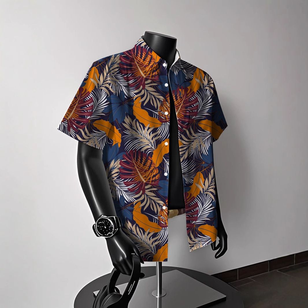 New 2026 Ice Silk Beach Flower Shirt Short Sleeve Men's Summer Beach Vacation Men's Clothing_viptrois.com