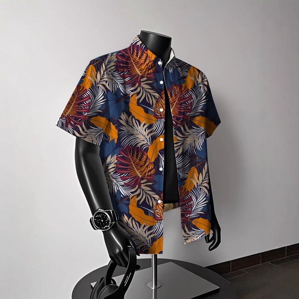 New 2026 Ice Silk Beach Flower Shirt Short Sleeve Men's Summer Beach Vacation Men's Clothing_viptrois.com
