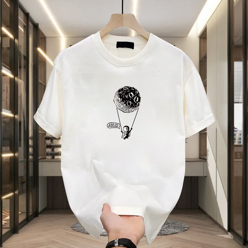 Men's Clothing Heavy Cotton Trendy Brand Printed Men's Short Sleeved T Shirt New Summer Hot Style Trendy Casual T Shirt_viptrois.com
