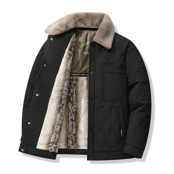 Turned Collar Removable Hat Men's Thickened Cotton-padded Clothes Business Casual Warm_viptrois.com