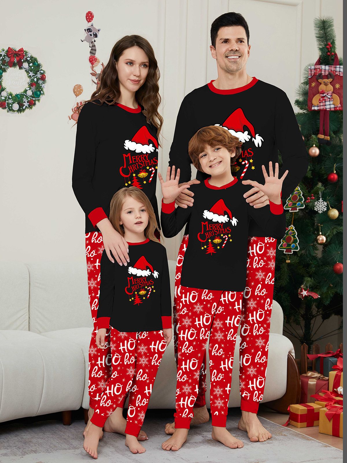 Christmas Santa hat alphabet Snowflake Christmas family suit printed home dress pajamas_viptrois.com