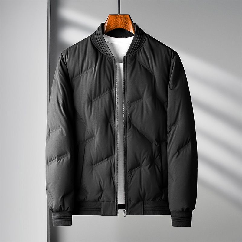 Men's Premium Quilted Down Jacket – 600FP 90% White Duck Feather Baseball Collar Coat, Business Casual Outerwear (Black/Khaki/Grey/Blue/Caramel)_viptrois.com