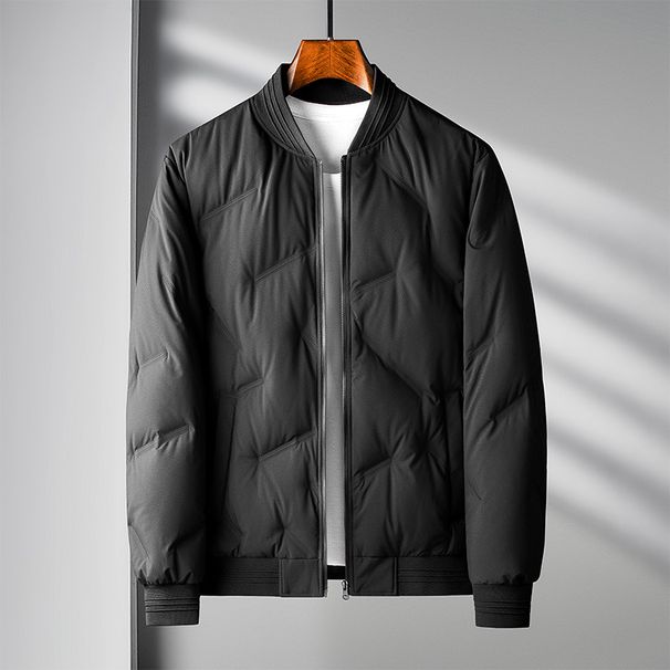 Men's Premium Quilted Down Jacket – 600FP 90% White Duck Feather Baseball Collar Coat, Business Casual Outerwear (Black/Khaki/Grey/Blue/Caramel)_viptrois.com