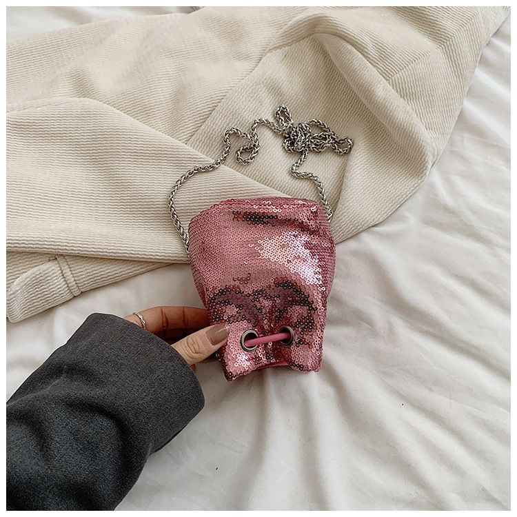 Mini Bag Sequined Bucket Bag Girls Small Bag Summer New Version Shoulder Crossbody Chain Bag Children's Parent Child Bag_viptrois.com