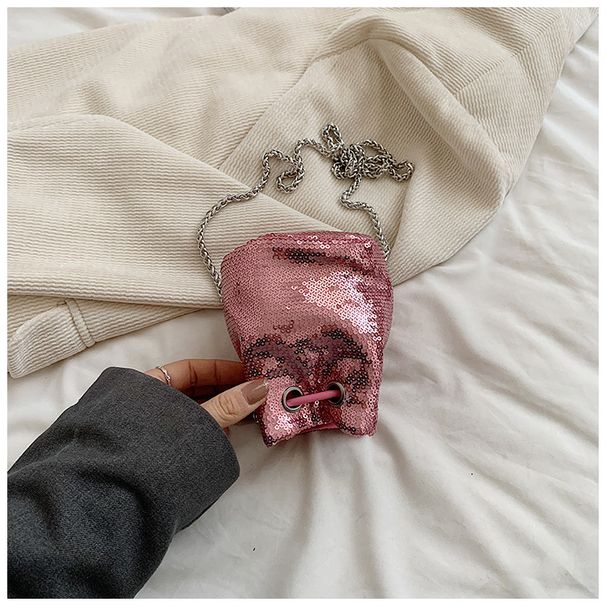 Mini Bag Sequined Bucket Bag Girls Small Bag Summer New Version Shoulder Crossbody Chain Bag Children's Parent Child Bag_viptrois.com