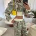 Color Block Print Hooded Zipper Cardigan Women's Short Sweatshirt High Waist Straight Leg Pants Sexy Street Style Sports_viptrois.com