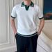Men's Clothing Color Blocked Knit Short Sleeved Shirt For Men, Summer Style, Thin, Slim Fit, Simple, Business Casual, Cool, Shirt._viptrois.com