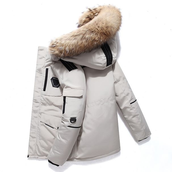 New Year Non-Closing Fake Fur Collar Down Jacket For Men And Women Couples Korean Parka Running Men's Workwear Thickened_viptrois.com