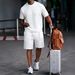 Summer Men's Checkered Embossed Suit Short Sleeve Casual Sports Two Piece Set Shorts_viptrois.com