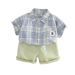 Male 2025 New Baby Cool Checkered R Logo Shirt Short Sleeve Cute Casual Thin Summer Set_viptrois.com