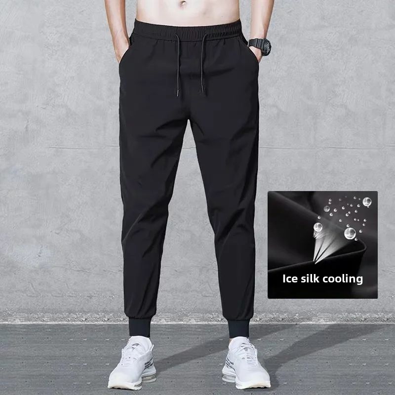 Männer Casual Hosen 2025 Sommer Trendy Einfarbig Eis Seide Kleine Füße Lose Fit Schnell Trocknend Jogginghose Elastische Hosen_viptrois.com