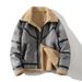 Men's Oversized Faux Shearling & Leather-Trim Jacket – Fleece-Lined Winter Coat With Notch Lapel (Gray, M-5XL)_viptrois.com