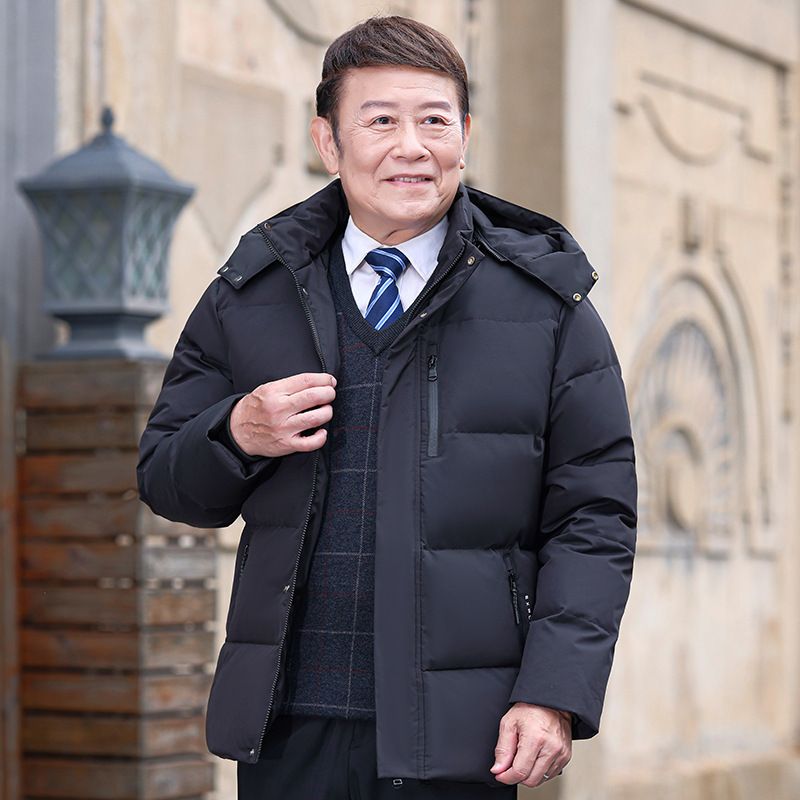 Men's Premium White Duck Down Jacket | Warm Winter Coat For Middle-Aged & Elderly | Detachable Hood | Relaxed Fit | M-5XL Sizes_viptrois.com