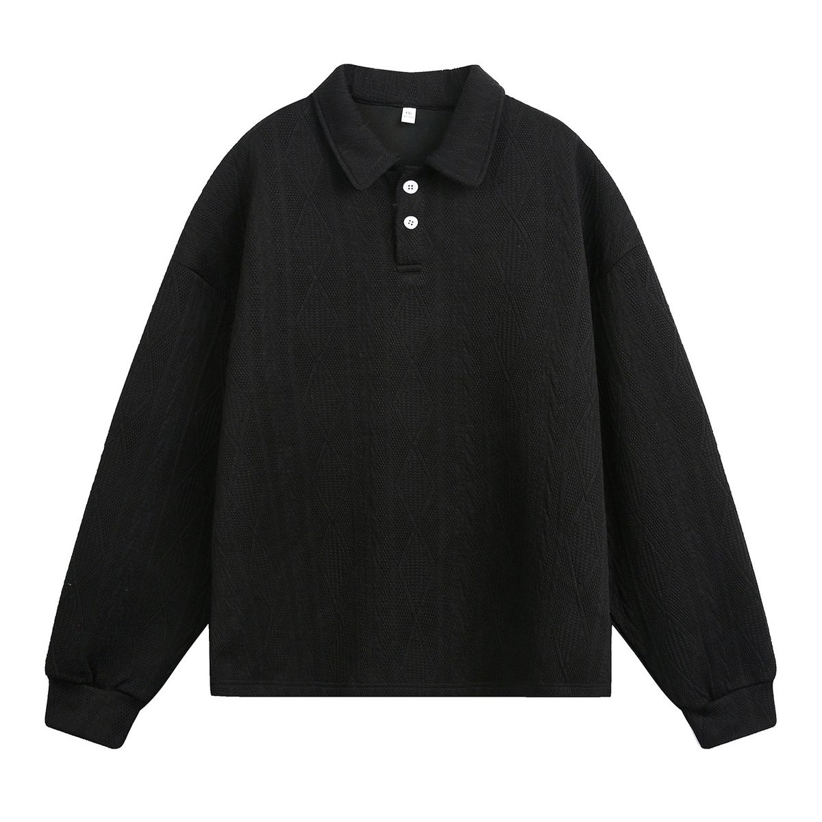 Textured Jacquard Lapel Sweatshirt Men's Autumn New Loose Retro Old Money Style Long Sleeved Polo Pullover Top_viptrois.com