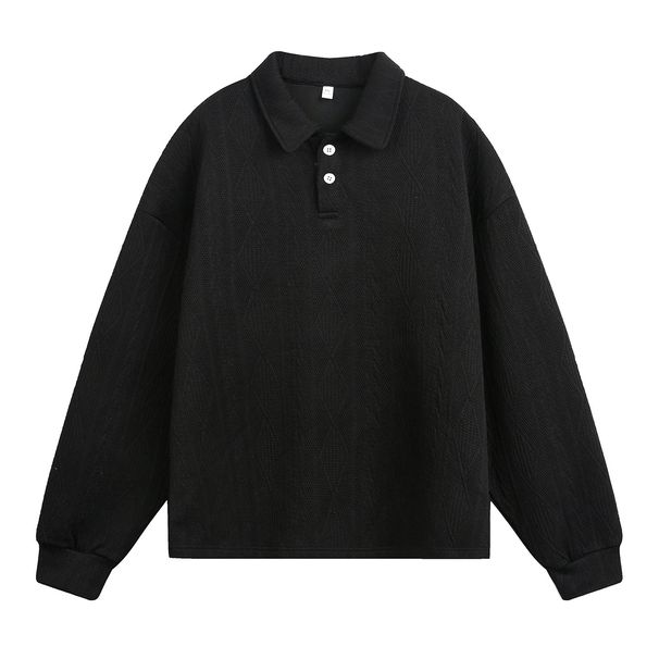 Textured Jacquard Lapel Sweatshirt Men's Autumn New Loose Retro Old Money Style Long Sleeved Polo Pullover Top_viptrois.com