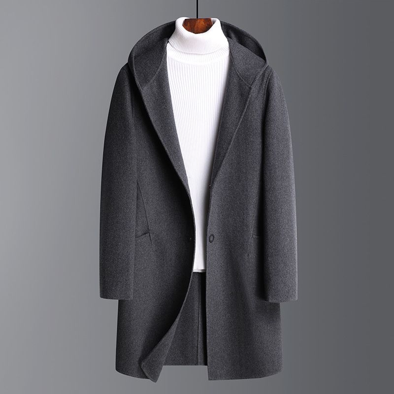 Men's Clothing Autumn and winter double sided woolen coat men's mid length hooded double sided woolen coat windbreaker men's cashmere jacket men_viptrois.com