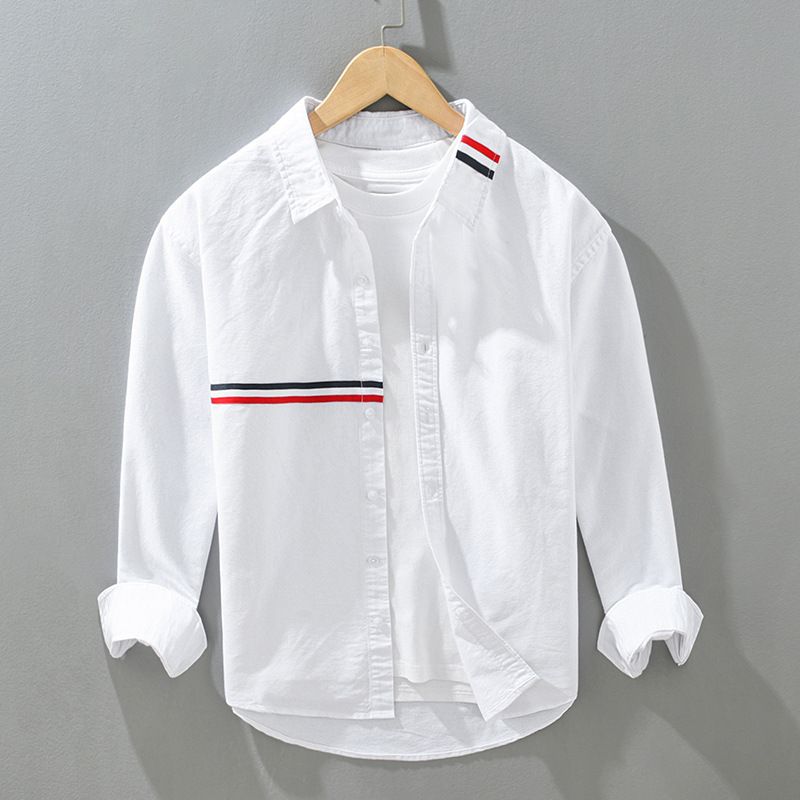 2092 Spring Fashion Long Sleeve Shirt Men's Square Collar TB Casual Shirt Spring Hong Kong Style Ribbon Contrast Color Jacket Men_viptrois.com