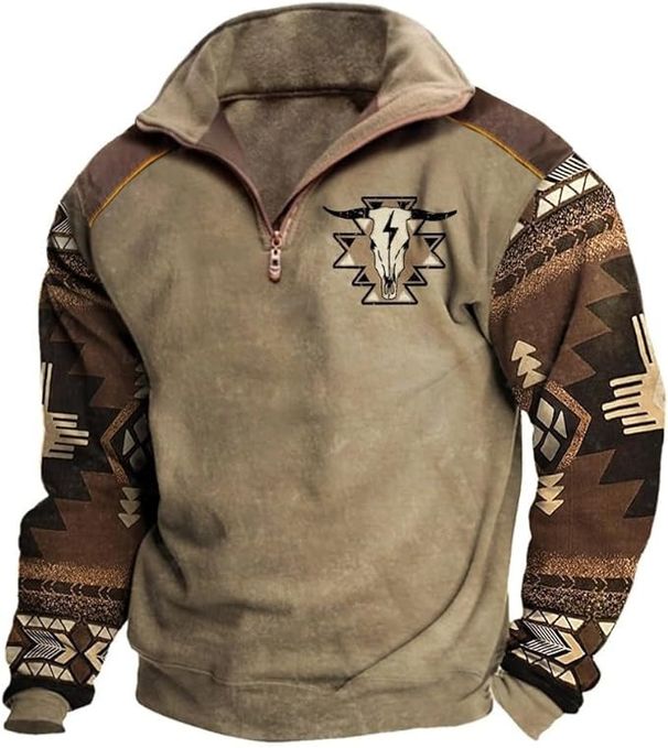 2026 Cross-border European And American Ethnic Style 3D Printed Half-zip Men's Sweatshirt_viptrois.com