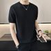 Summer New Solid Color Simple Style Mesh Short T-Shirt Men's Trendy Versatile Ice Silk Knitted Half Sleeve Base Shirt_viptrois.com