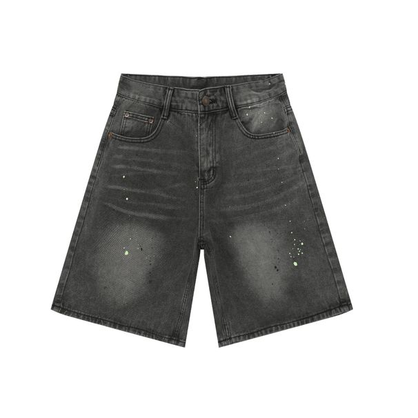 Nirben Denim | American Trendy Brand Ink Splashed Paint Dot Denim Shorts Men's High Street Loose Straight Five Point Pants_viptrois.com