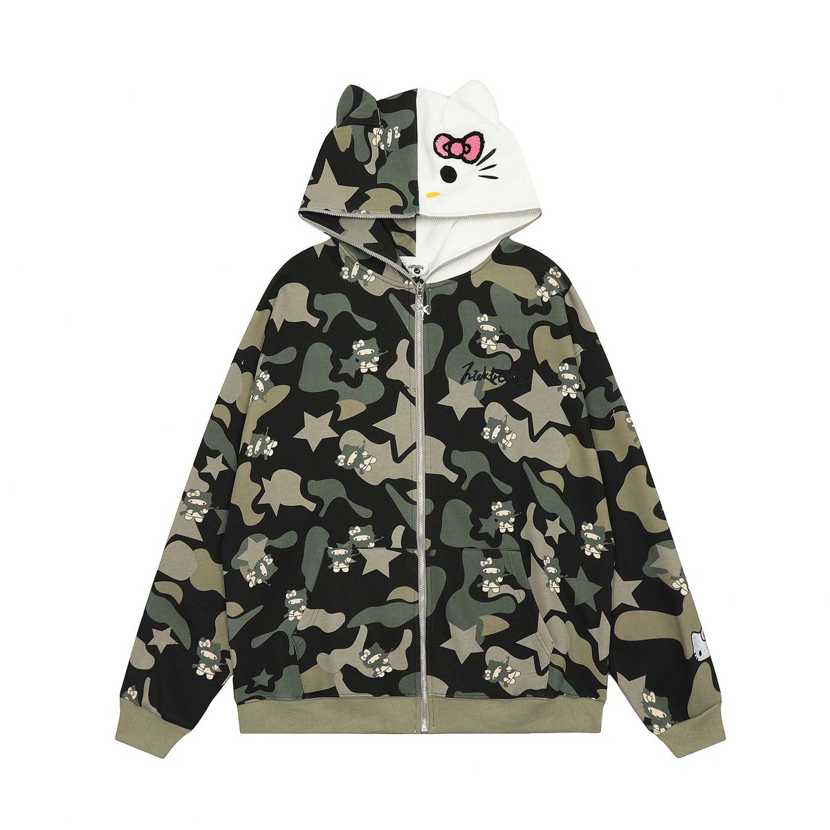 Men's Clothing Full Print Cartoon Cat Letter Embroidered Hooded Cardigan Sweater High Street Loose Casual Jacket_viptrois.com
