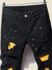 Men's Slim Fit Ink Splashed Patchwork Color Matching Skinny Pants New Men's Paint Jeans_viptrois.com