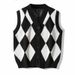 2022 Autumn V-Neck Sleeveless Button Short Loose Versatile Black Diamond Knit Cardigan Vest For Men_viptrois.com