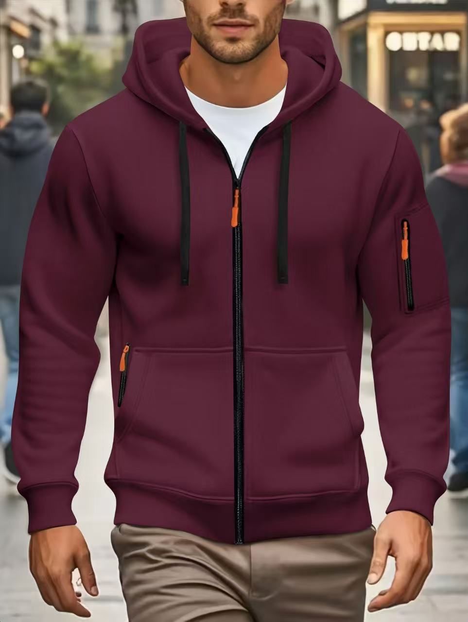 Loose Large Size Men's Trendy Innovative Multi Pocket Zipper Cardigan Sweatshirt Jacket Hoodie_viptrois.com