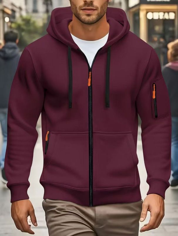 Loose Large Size Men's Trendy Innovative Multi Pocket Zipper Cardigan Sweatshirt Jacket Hoodie_viptrois.com