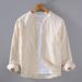 Cotton And Linen Shirt Men's Long Sleeved Stand Up Collar Pocket Simple And Comfortable Linen Shirt Casual Jacket_viptrois.com