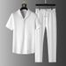 Men's Clothing Ice Silk T Shirt Men's Summer High End Short Sleeved Casual Sports Suit V Neck Half Sleeved T Shirt With Pants Two Piece Suit_viptrois.com