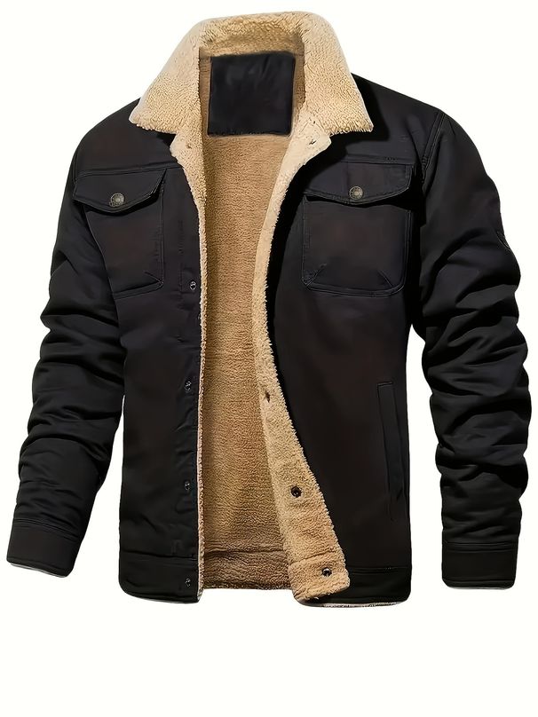 2024 Autumn Winter New Oversized Men's Polyester Fleece-Lined Workwear Short Sleeve Jacket Youth British Style Turn-Down_viptrois.com