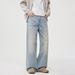 Men's Clothing & Archer0603 & Men's Light Blue Washed Blue Jeans, New Autumn Style, American Loose Straight Leg Pants_viptrois.com