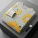 Men's Sunflower Jacquard Wool Sweater | Autumn Winter Thick Knit Pullover | Oversized Round Neck Long Sleeve Jumper (White/Black/Light Grey)_viptrois.com