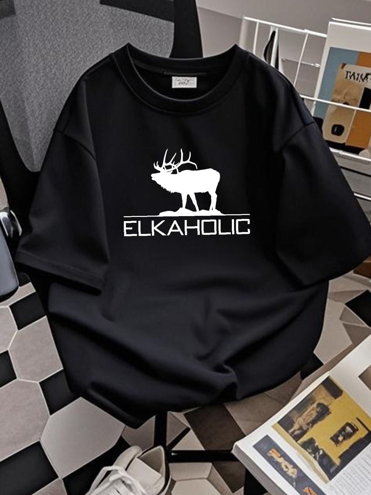 NEW Elkaholic T Funny Elk Hunting - Tee T-ShirtBLACK MEN-WOMEN SIZE S-5XL Stretched Casual Fashion Versatile Streetwear Unisex_viptrois.com