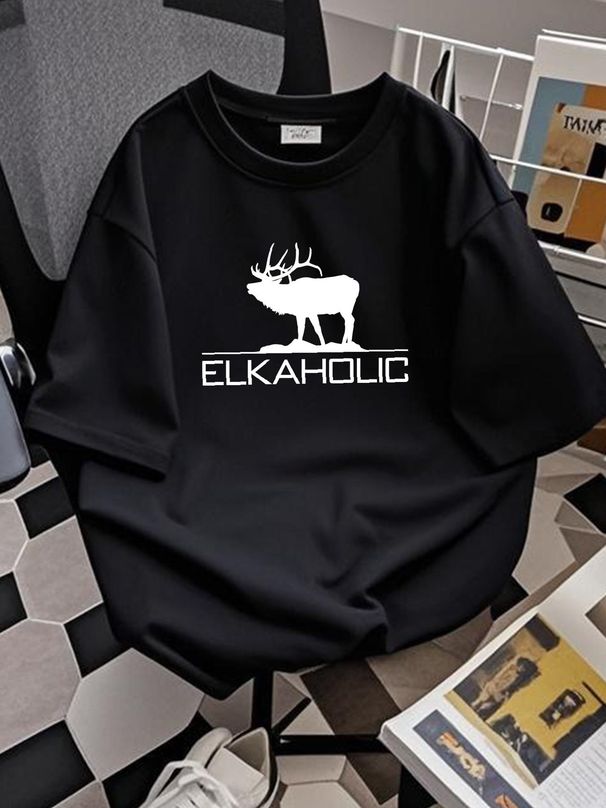 NEW Elkaholic T Funny Elk Hunting - Tee T-ShirtBLACK MEN-WOMEN SIZE S-5XL Stretched Casual Fashion Versatile Streetwear Unisex_viptrois.com