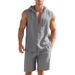 Men's Clothing Men's Linen Summer Two Piece Set Loose Casual Simple Hooded Sleeveless Shirt And Shorts Suit_viptrois.com